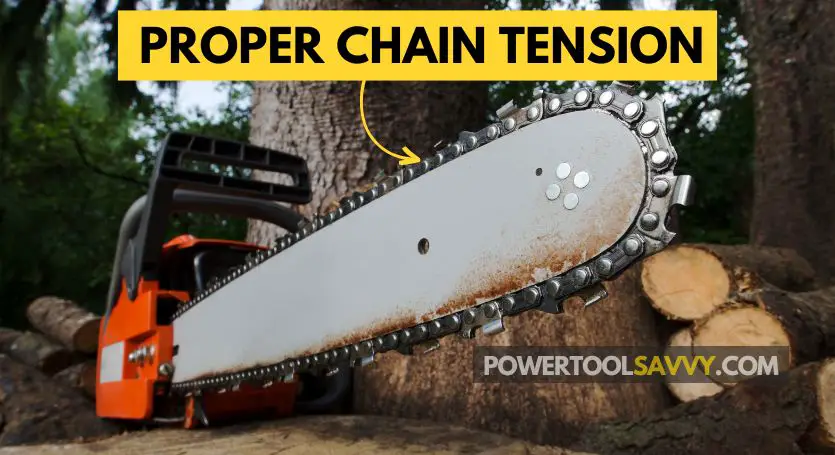 Visual example of a properly tightened chainsaw chain.