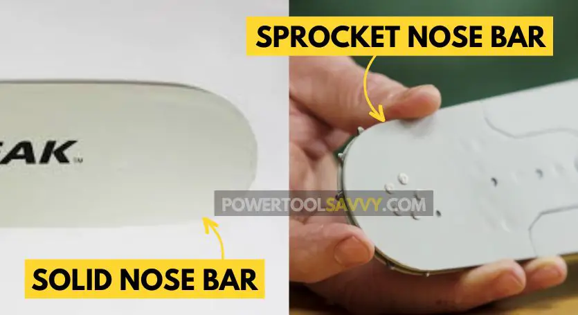 Visual difference between solid and sprocket nose bar.