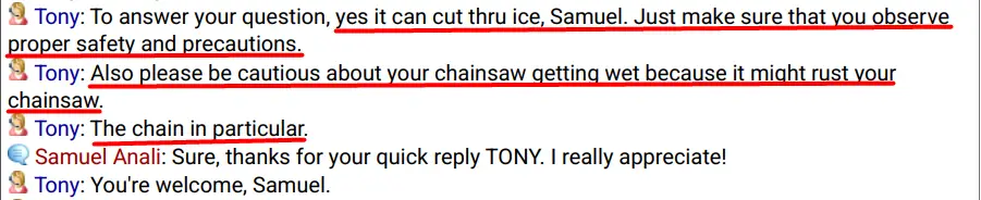 An expert's opinion on if it's safe to use a chainsaw to cut ice.