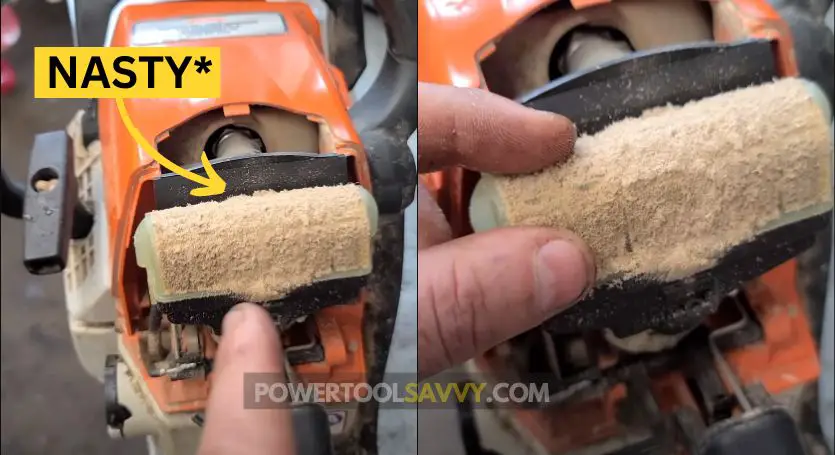 clogged up chainsaw air filter