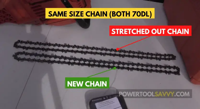 new vs stretched out chainsaw chain