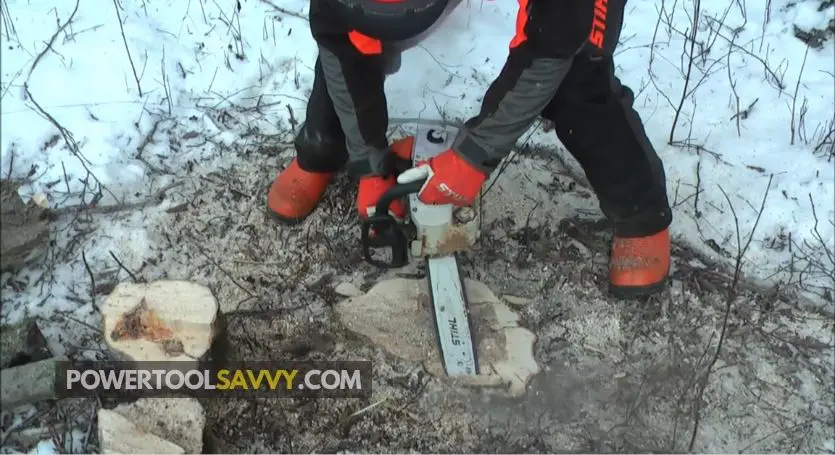 cutting tree roots with carbide-tipped chain