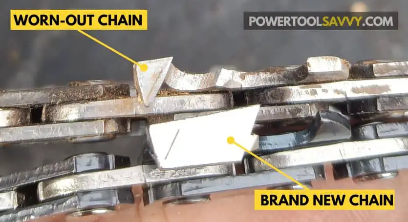 brand new vs worn out chainsaw chain
