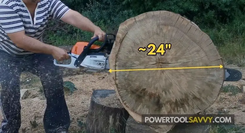 cutting a 24-inch thick log