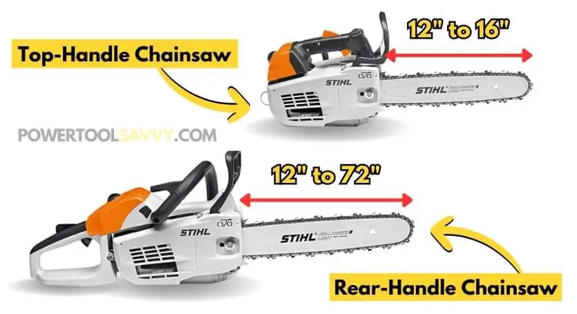 top-handle vs rear-handle chainsaw - bar length comparison